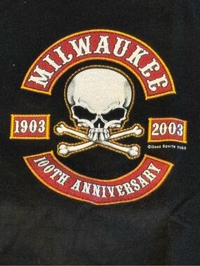 Vintage 2003 Milwaukee 100th Anniversary Skull Graphic T-Shirt XXL Black